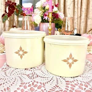 Vintage Tupperware Nesting Canisters & Lids Almond Starburst #264 & #265